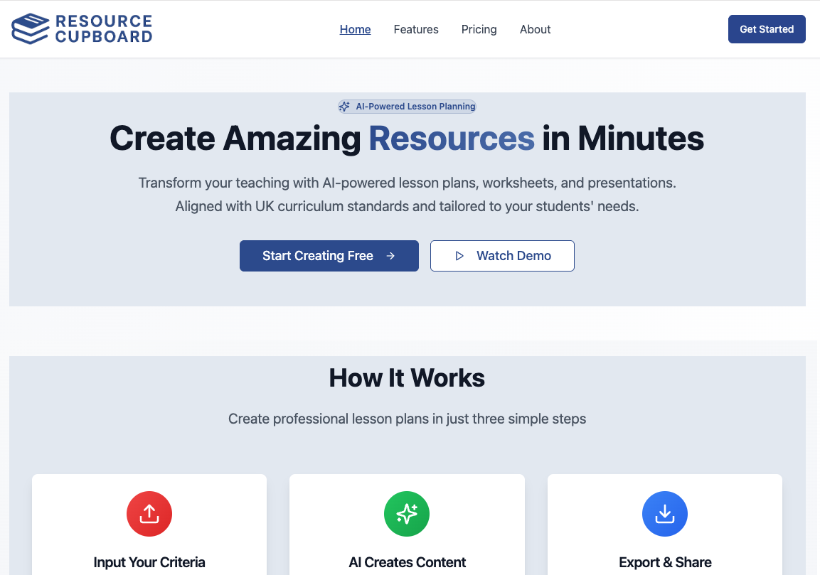 Resource Cupboard website preview